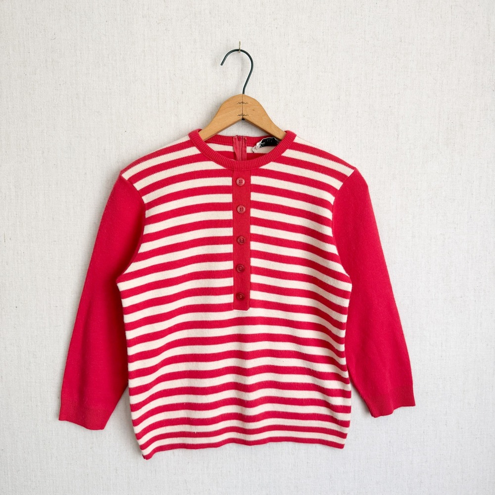 Brownie Knitting Mills Vintage Striped Sweater‎ Orlon Acrylic Red White 60s 70s